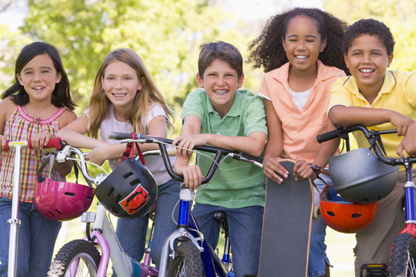 children with their bikes